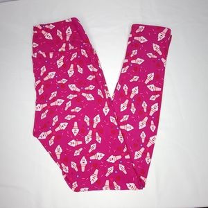 LuLaRoe Leggings Women's One Size 2-10 Ice Cream Theme Pink